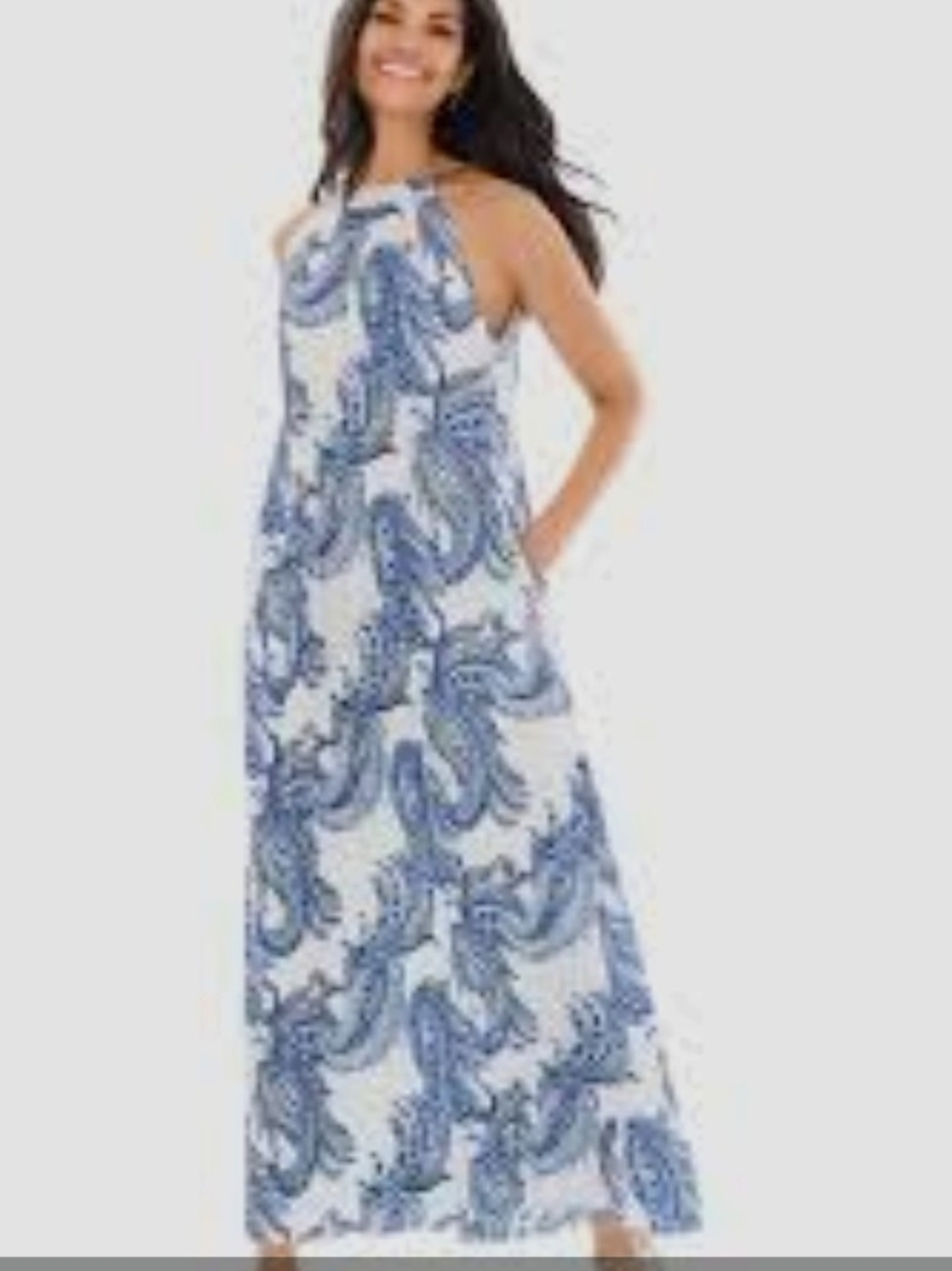 Chico's White Maxi Dress with Blue Paisley Print